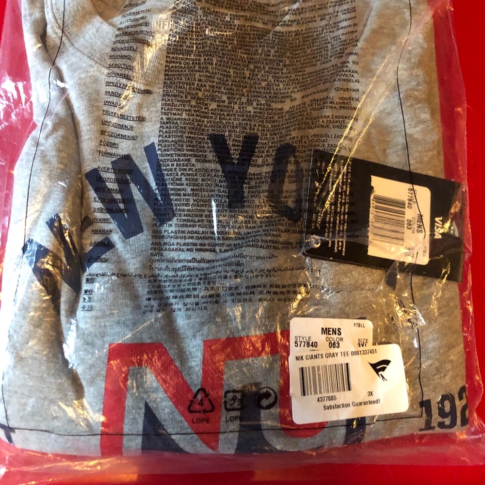 1975 New York Giants Nike Long Sleeve Shirt 3XL.